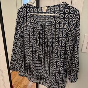 J. Crew Navy and White Geometric Blouse